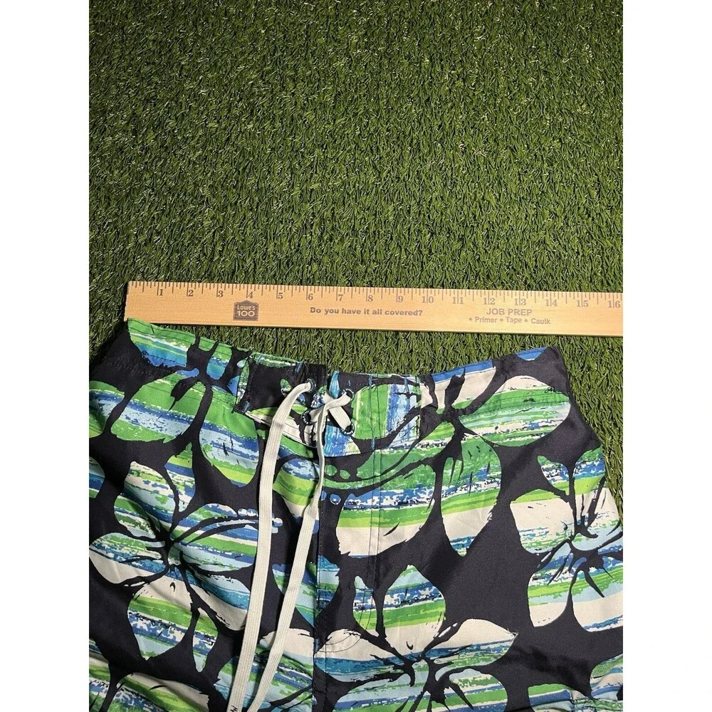 Maui and Sons Swim Trunks Floral Black Green Blue Men's M Elastic Waist Lined